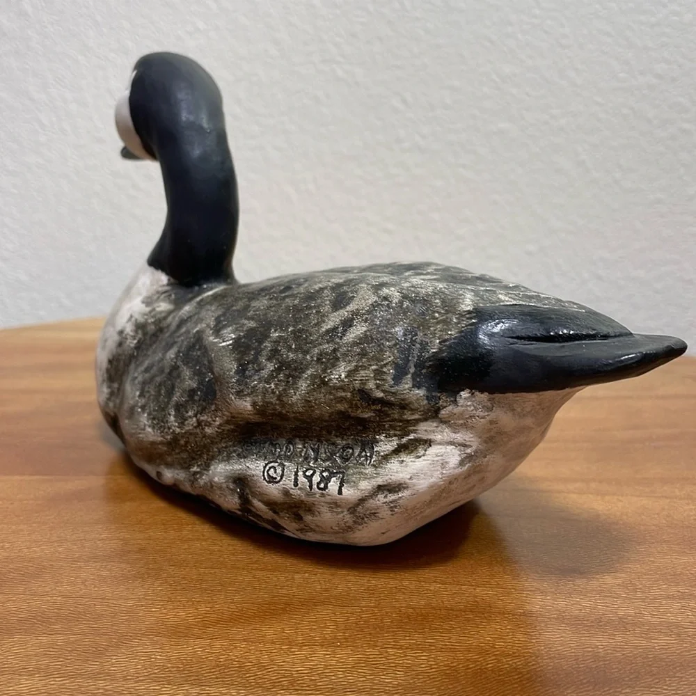 Vintage Hand Crafted Hand Made ‘87 Ceramic Goose Black &White Rustic Cabin Decor